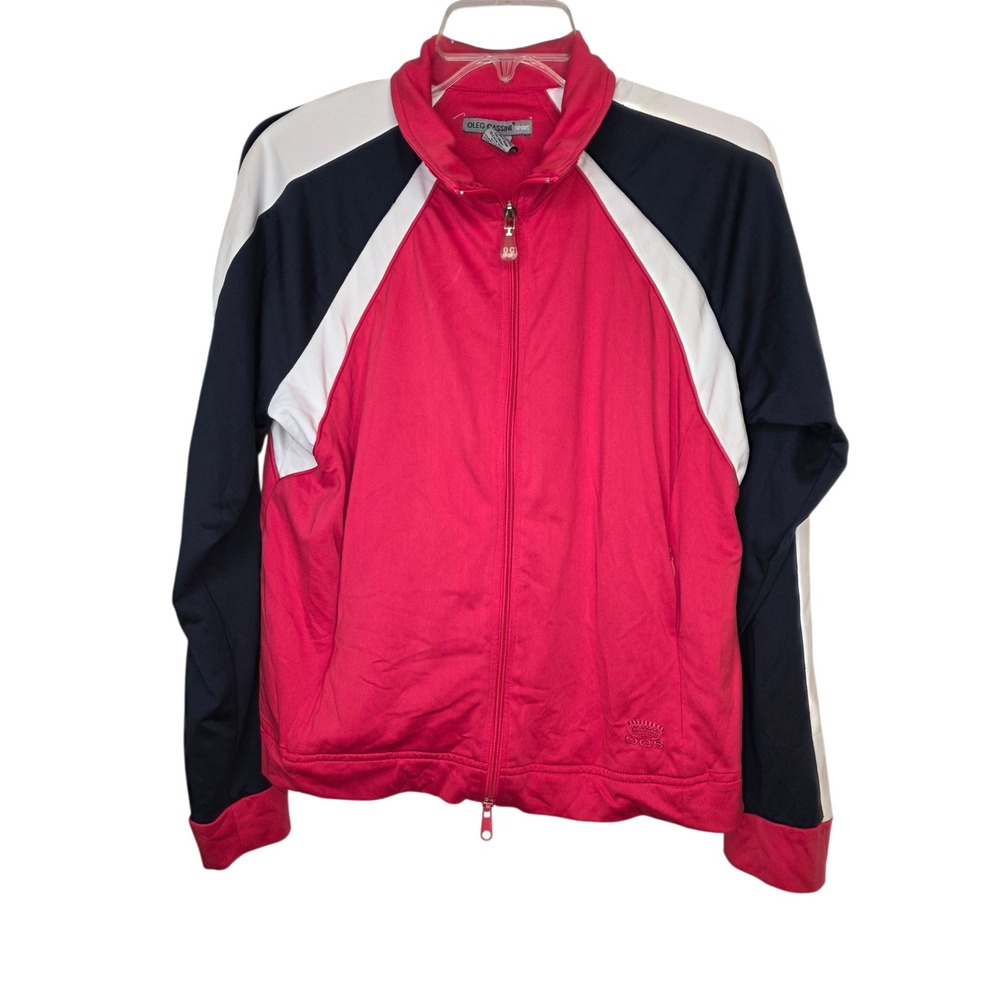 Oleg Cassini Sport Track Jacket Full Zip Red Navy White Color Block Activewear‎